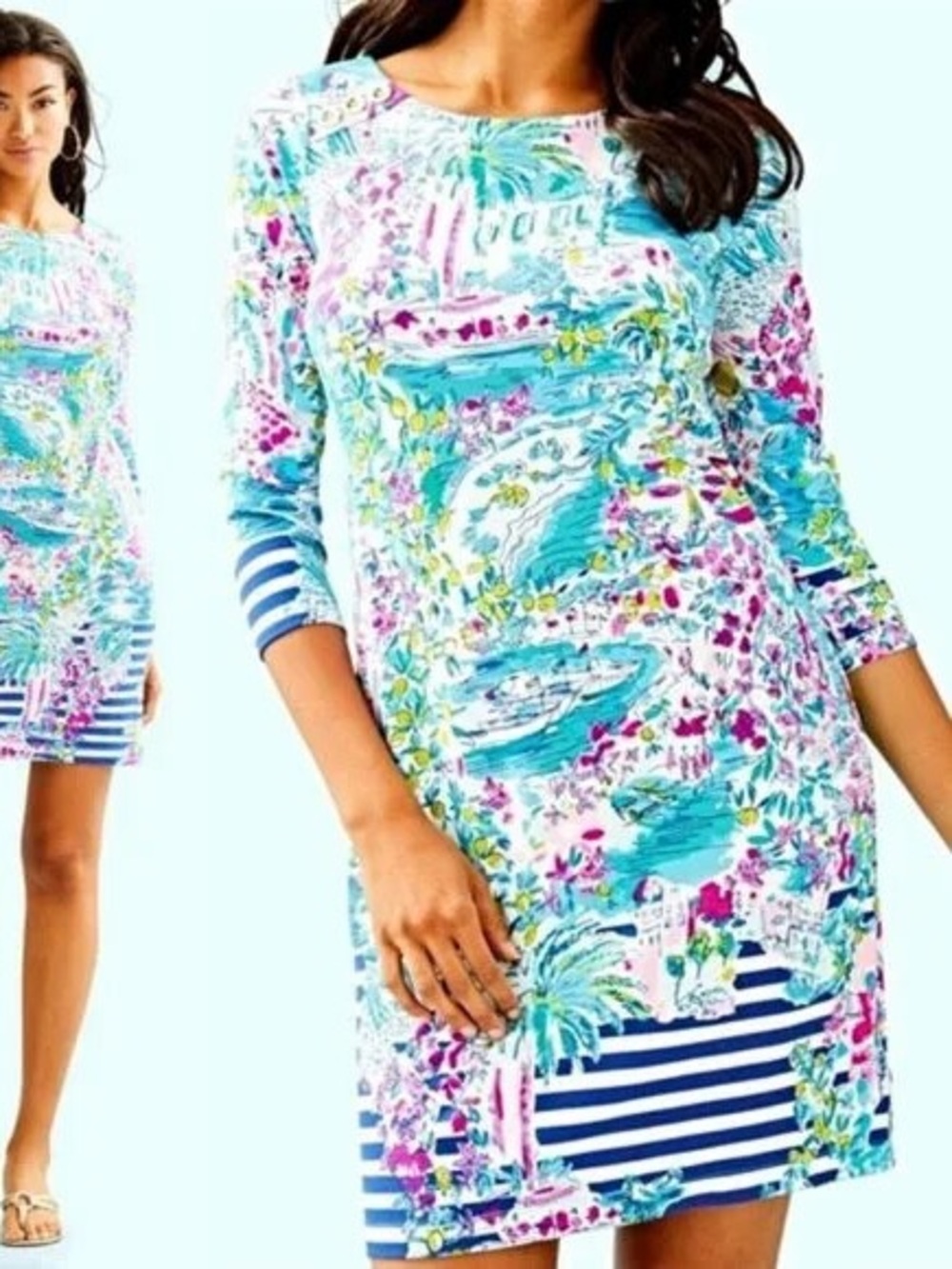 Lilly Pulitzer Turquoise Pink  Floral & Nautical Stripe Dress XS New w tags!